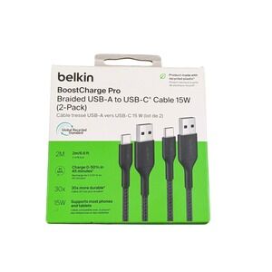Cc8O Belkin - BOOSTCHARGE Pro Braided USB-A to USB-C Cable 2M 2-Pack Black "OB"